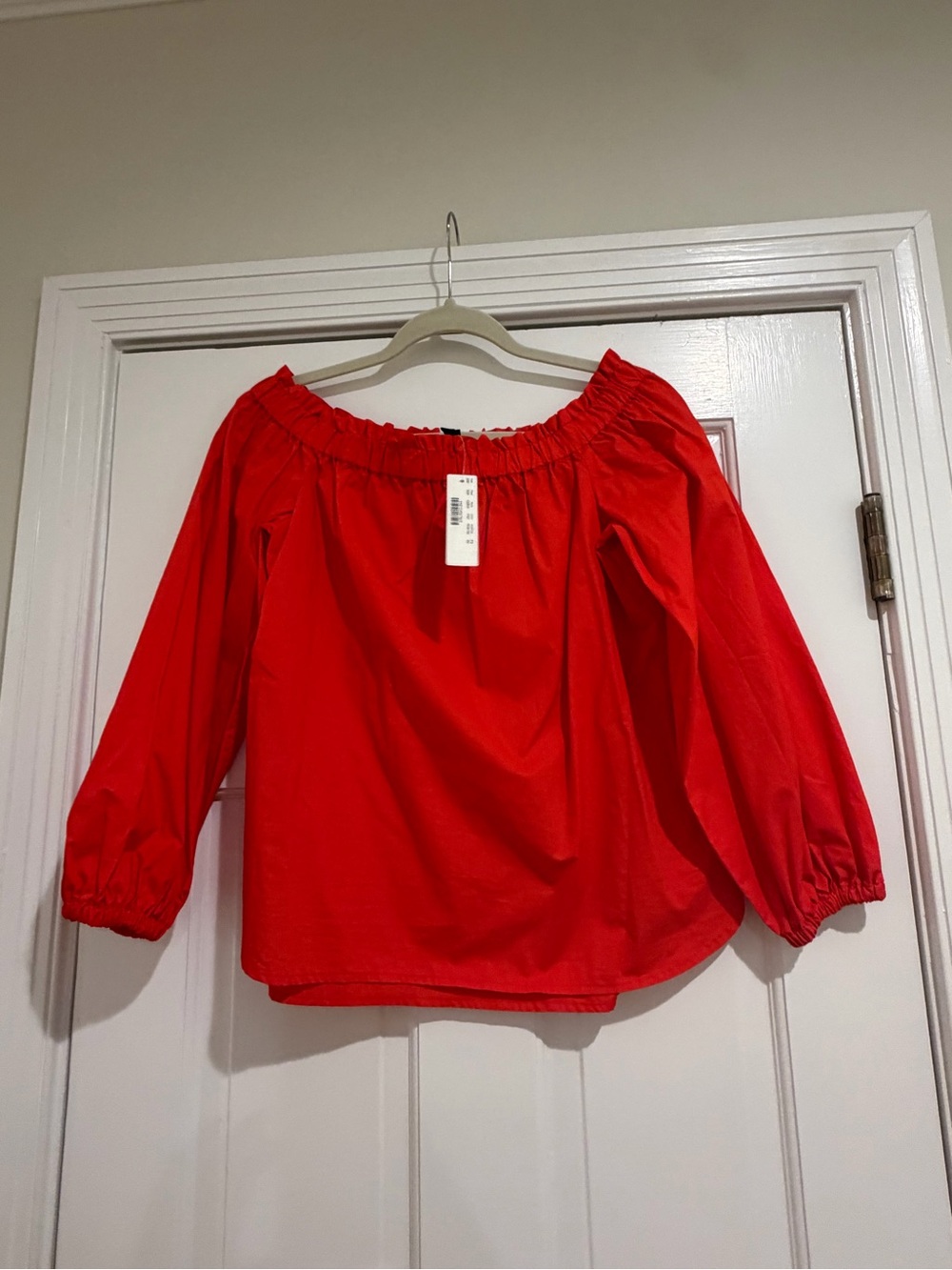 J. Crew Red Off-Shoulder Peasant Blouse